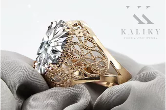 زركونيا 14 كارت من الذهب الأصفر خاتم حرف يدوية فينتاج vrc074y